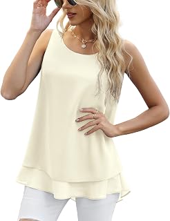 Jouica Women's Sleeveless Chiffon Tank Top Double Layer Casual Blouse Tunic