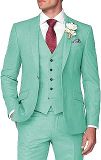 Huutoe Mens 3 Piece Bodycon Fit Suit Work Wedding Graduation Blazer Jacket One Button Waistcoat Pants Dinner Jacket