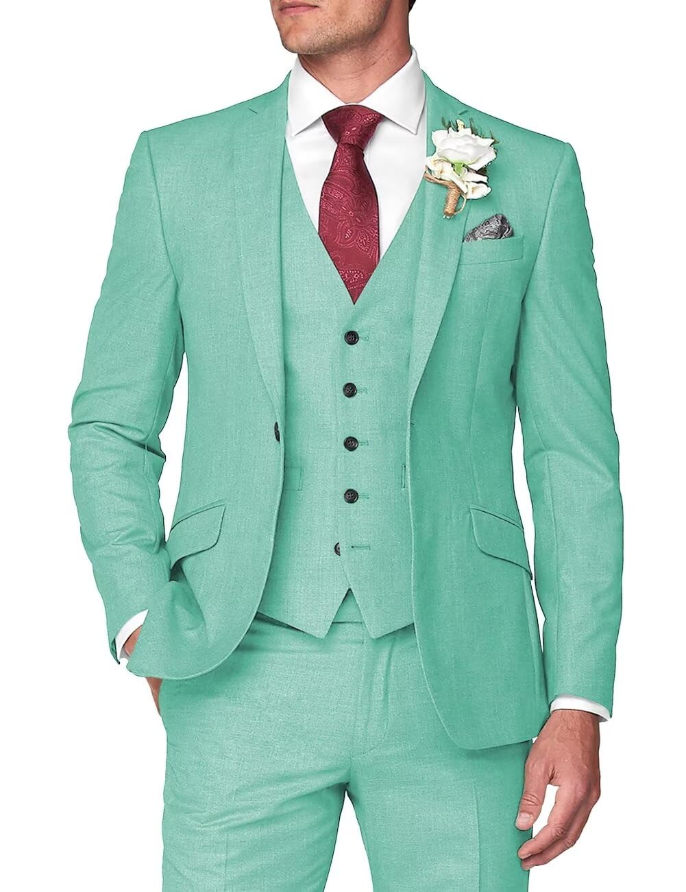 Huutoe Mens 3 Piece Bodycon Fit Suit Work Wedding Graduation Blazer Jacket One B