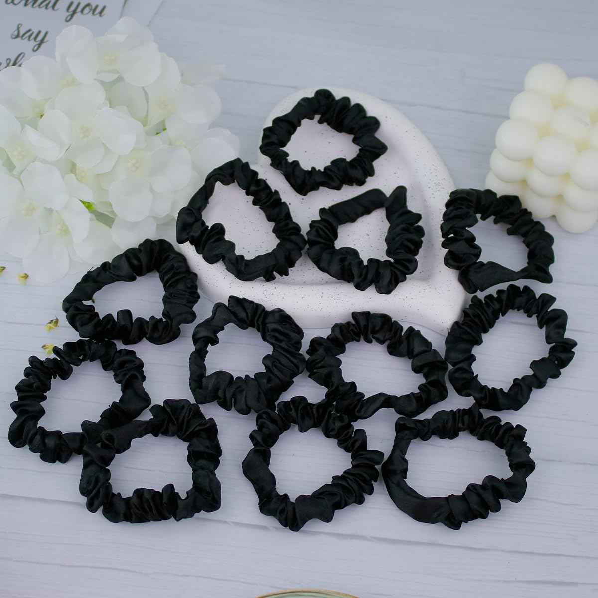 12 Pcs Satin Hair Scrunchies Thin Hair Bands Accessories for Women Black