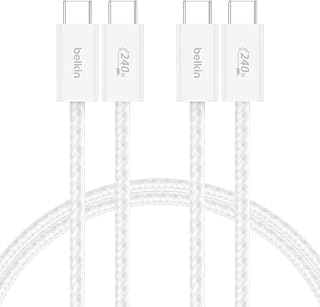 Belkin 2-Pack Braided USB-C to USB-C Cable 5ft 240W - Soft, Flexible Fast-Charging Cable, Type C Charger Cord for iPhone 17 & 16 Series, Galaxy S25, Pixel 10, iPad Pro, & More - White