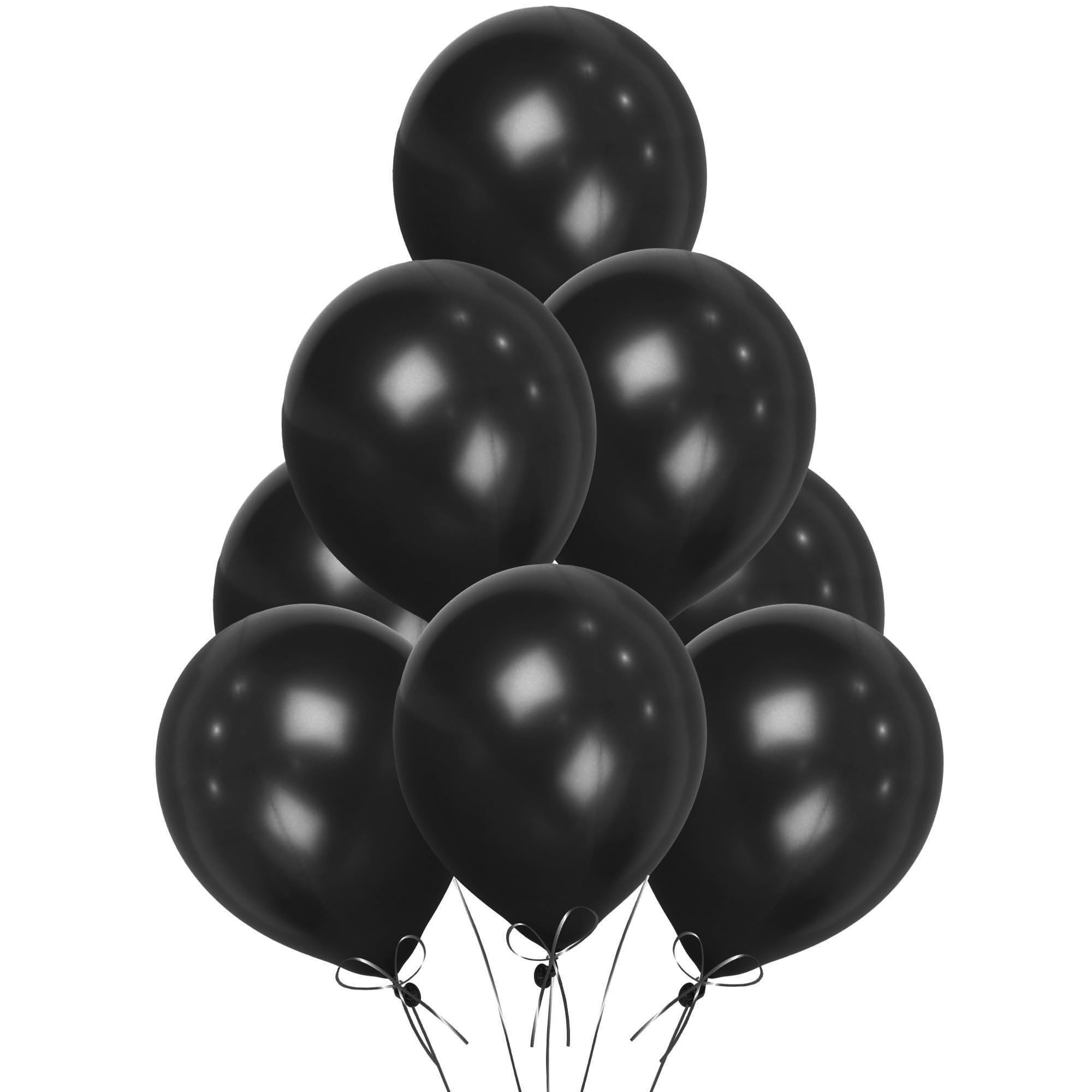 Black Balloons 10 Pack, Large 12 Inch Thick Latex Biodegradable Helium Party Bal