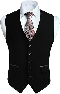 HISDERN Vest Suit Man Wedding Vests Original Dress Vest Elegant Party Business with Pockets