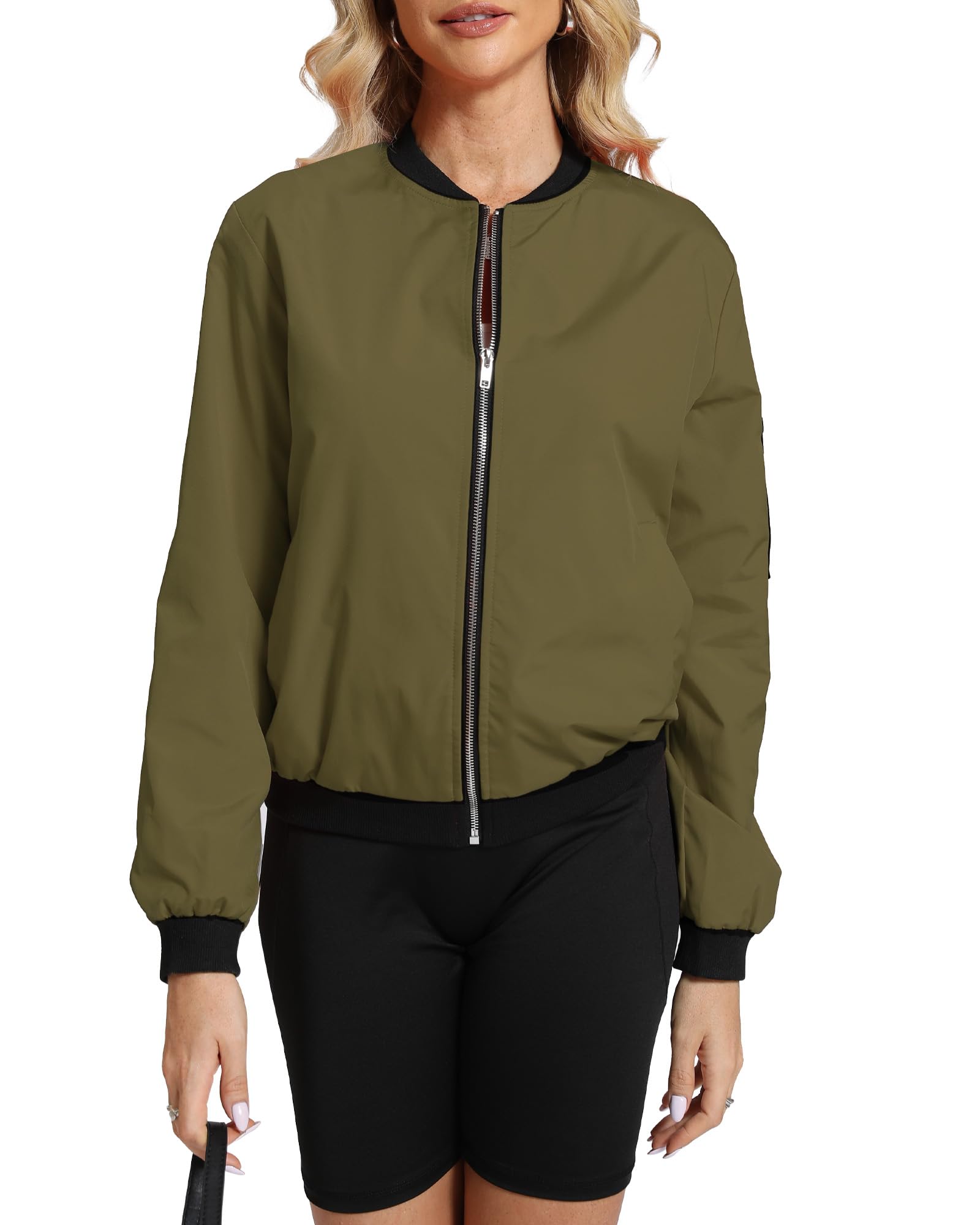 Women's Bomber Jacket Lightweight Casual Windbreaker with Pockets S-3XL