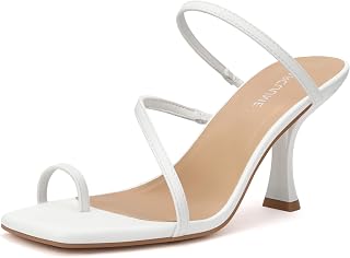 Carcuume Women's Square Toe Heeled Sandals Strappy Kitten Heels