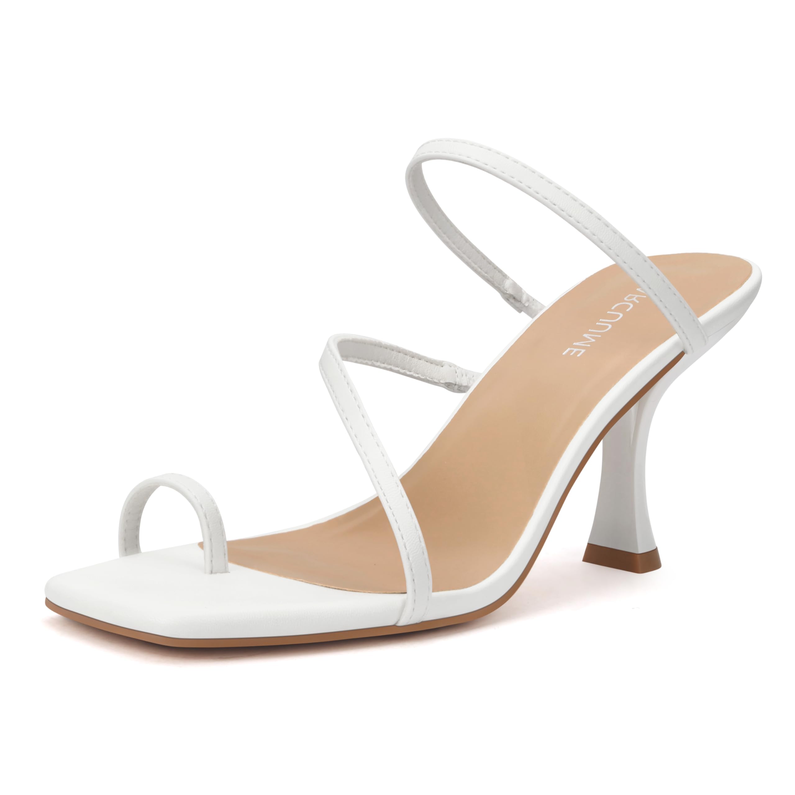 Carcuume Women's Square Toe Heeled Sandals Strappy Kitten Heels