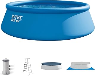 INTEX Easy Set 15 ft x 48in Inflatable Ring Above Ground Pool Set w/Pump | 26167EH - 1000 GPH Cartridge Filter Pump, Ladder, Pool Cover & Ground Cloth Included
