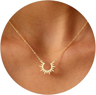 Dainty Necklace-14k Gold/White Gold Plated Lotus Flower Leaf Sun Moon Crown Star Crown Interlocking Inifinity Circle Pendant Necklace for Women