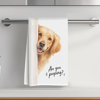 Golden Retriever Funny Kitchen Tea Towels 24 x 14 inch - Waffle Fabric Kitchen and Bathroom Tea Towels, Soft and Absorbent, Housewarming Gift for Dog Lovers