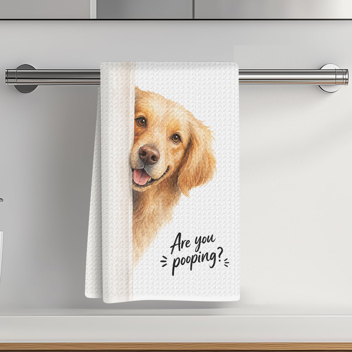 Golden Retriever Funny Kitchen Tea Towels 24 x 14 inch - Waffle Fabric Kitchen a