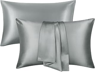 Silk Satin Pillowcases Standard Size Set of 2 with Envelope Closure Skin and Hair Friendly Gifts for Women Men 20x30 Inch Dark Grey