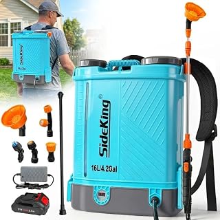 Sideking Battery Powered Backpack Sprayer 4.2 Gallon, 0–100 PSI Electric Garden Sprayer Compatible with Makita 18V Battery, with 5 Nozzles, Dual Wand for Weeding, Lawn Yard & Garden Care