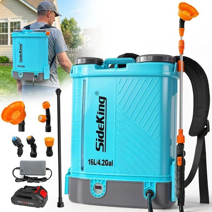 Sideking Battery Powered Backpack Sprayer 4.2 Gallon, 0–100 PSI Electric Garden 