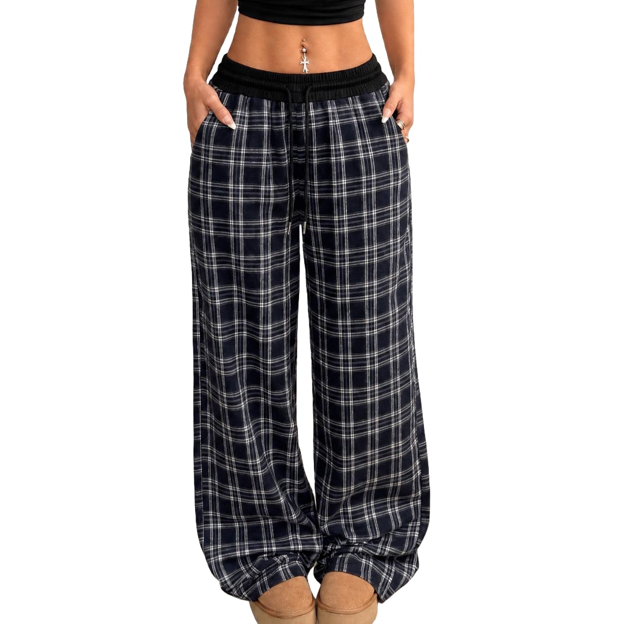 Women's Plaid Sweatpants Loose Fit Drawstring Sweatpants