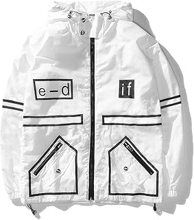 AITFINEISM Men's Lightweight Windproof Jacket with Drawstring and Zipper - - XX-Large