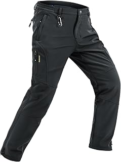 TBMPOY Men's Snow Pants Fleece Lined Hiking Winter Waterproof Softshell Ski Outdoor Insulated Climbing Pants Zipper Pockets