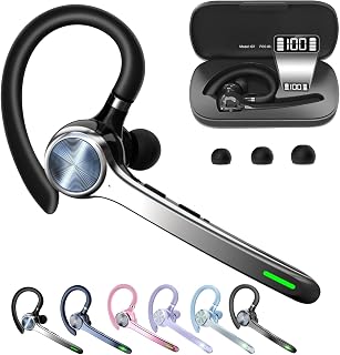 HEIBAS Bluetooth Headset, Wireless Earpiece with Mic for Work | 72H Playtime, 500mAh Charging Case, Hands-Free Calling with Mute Button for Work, Trucker, Office, Driving, iPhone, Black