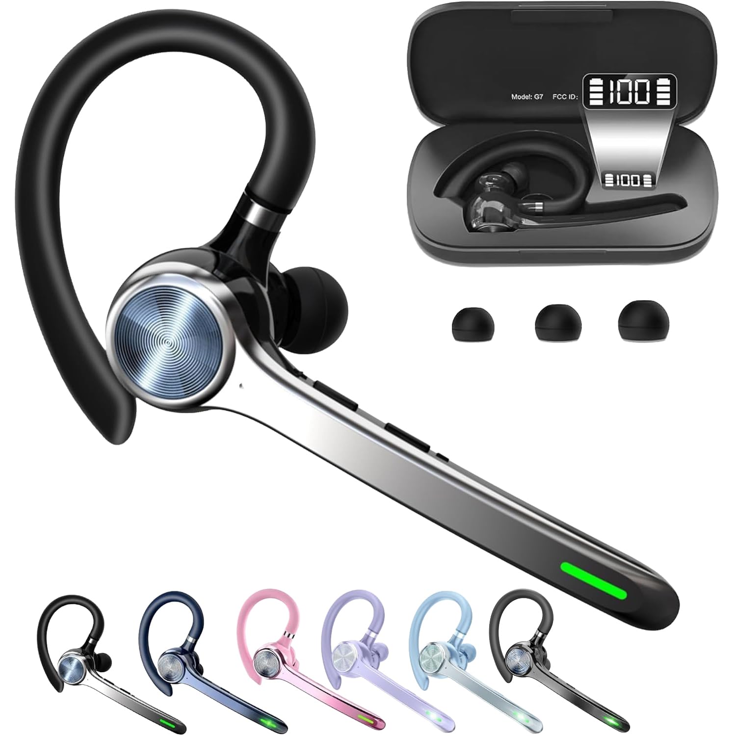 HEIBAS Bluetooth Headset, Wireless Earpiece with Mic for Work | 72H Playtime, 50