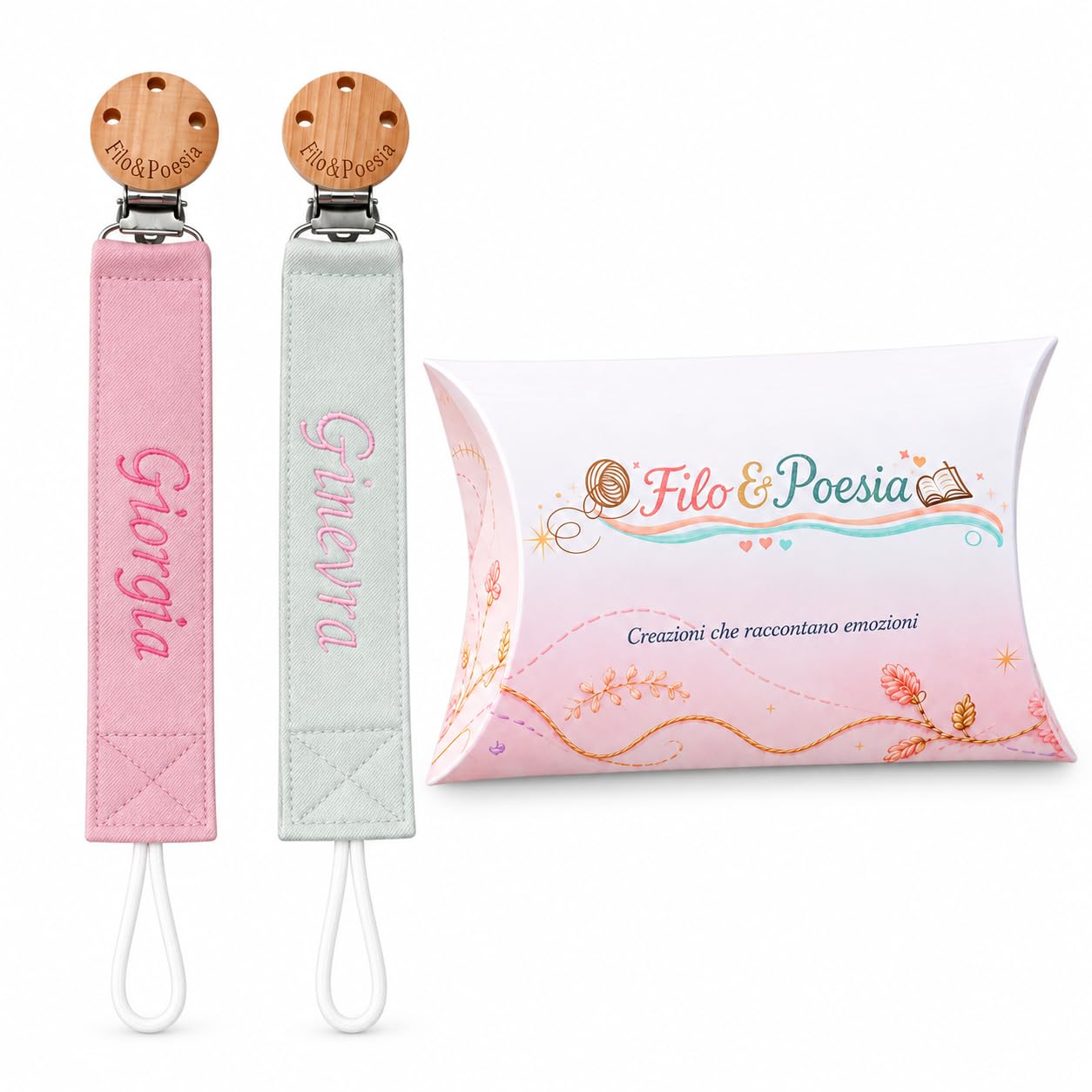 Filo e Poesia Dummy Chain with Name, Personalised with Embroidered Name, Many Mo