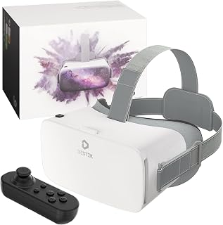 DESTEK V5 VR Headset with 50000+ VR Movies – Fits All Smartphone Sizes | Includes VR Controller & 50000+ VR Movies No Subscription,Touch Button Game, Anti-blue HD lenses,for iPhone/Android - White.