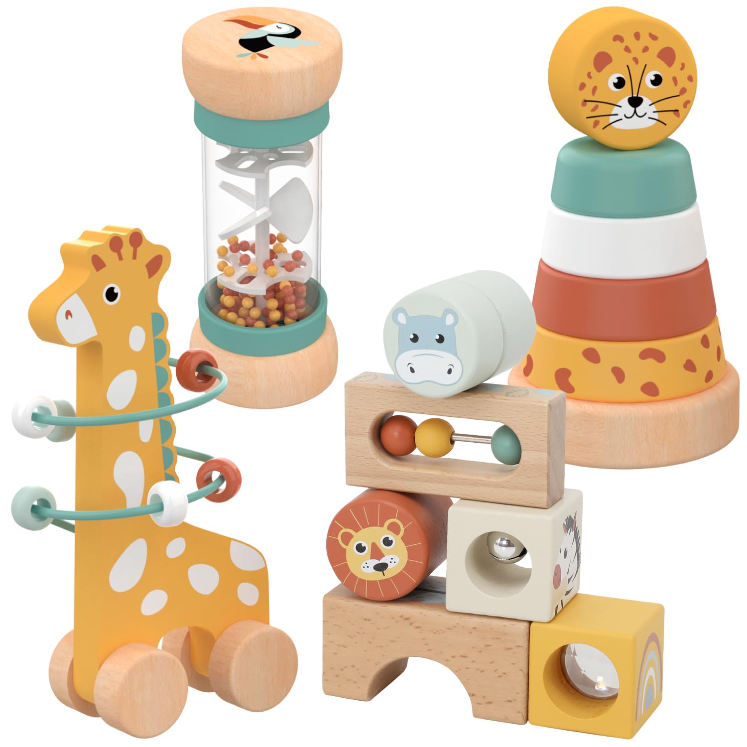 Nene Toys 4-in-1 Wooden Sensory Toy Set, Montessori Toys for 1-Year-Olds