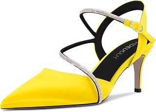 HDEUOLM Women's Needle Mid Heel Pointed Toe Sandals Slingback Diamond Crystal Party Cute 6.5 CM Heels