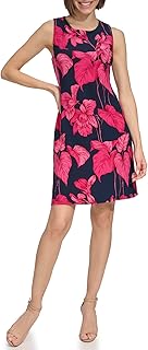 Tommy Hilfiger Womens Pleated Trim Short Sleeve Boat Neck Scuba Shift Mini DressDress