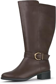 Hawkwell Women's Extra Wide Calf Pull On Side Zipper Knee High Boots