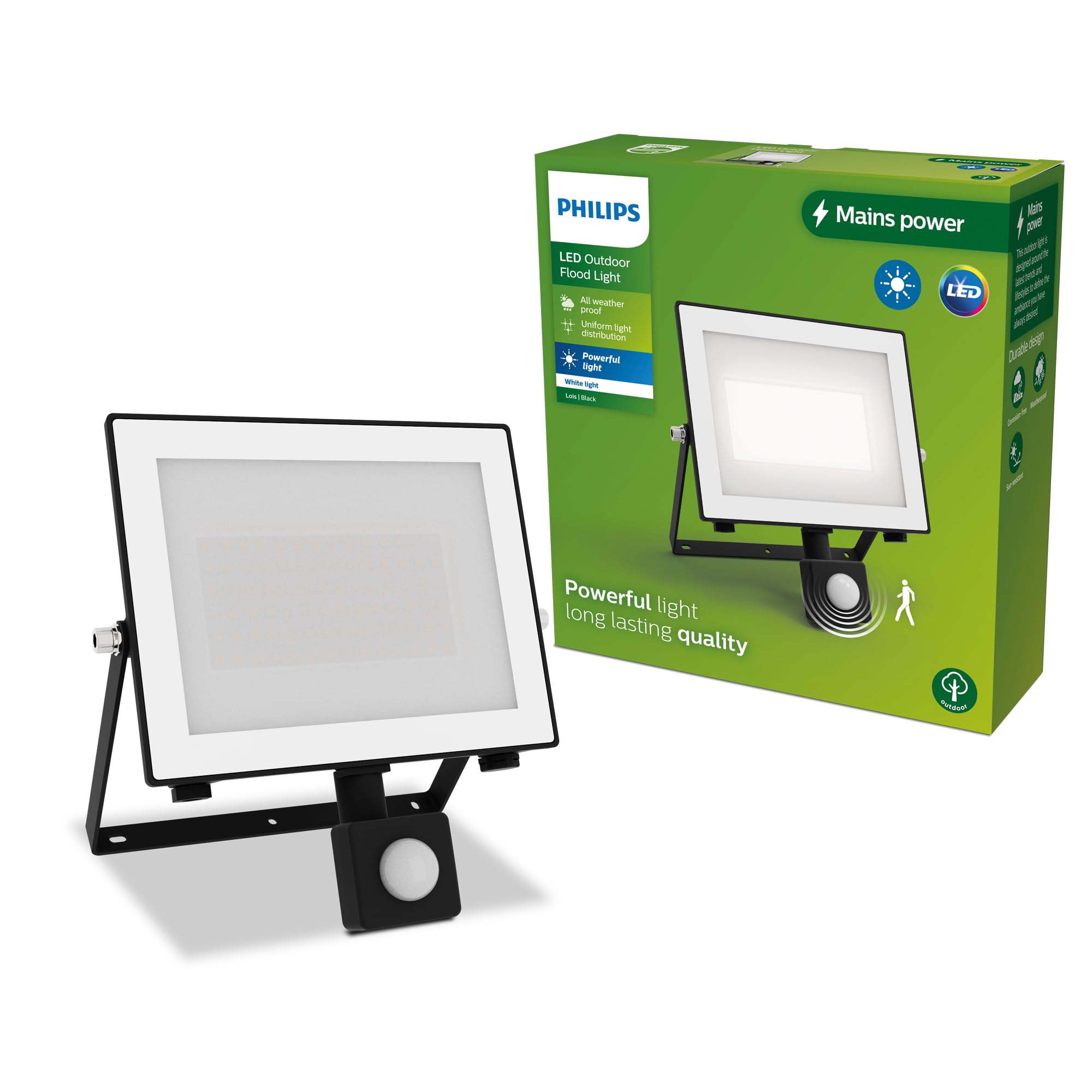 Philips Lois Outdoor Floodlight with Motion Sensor, Black
