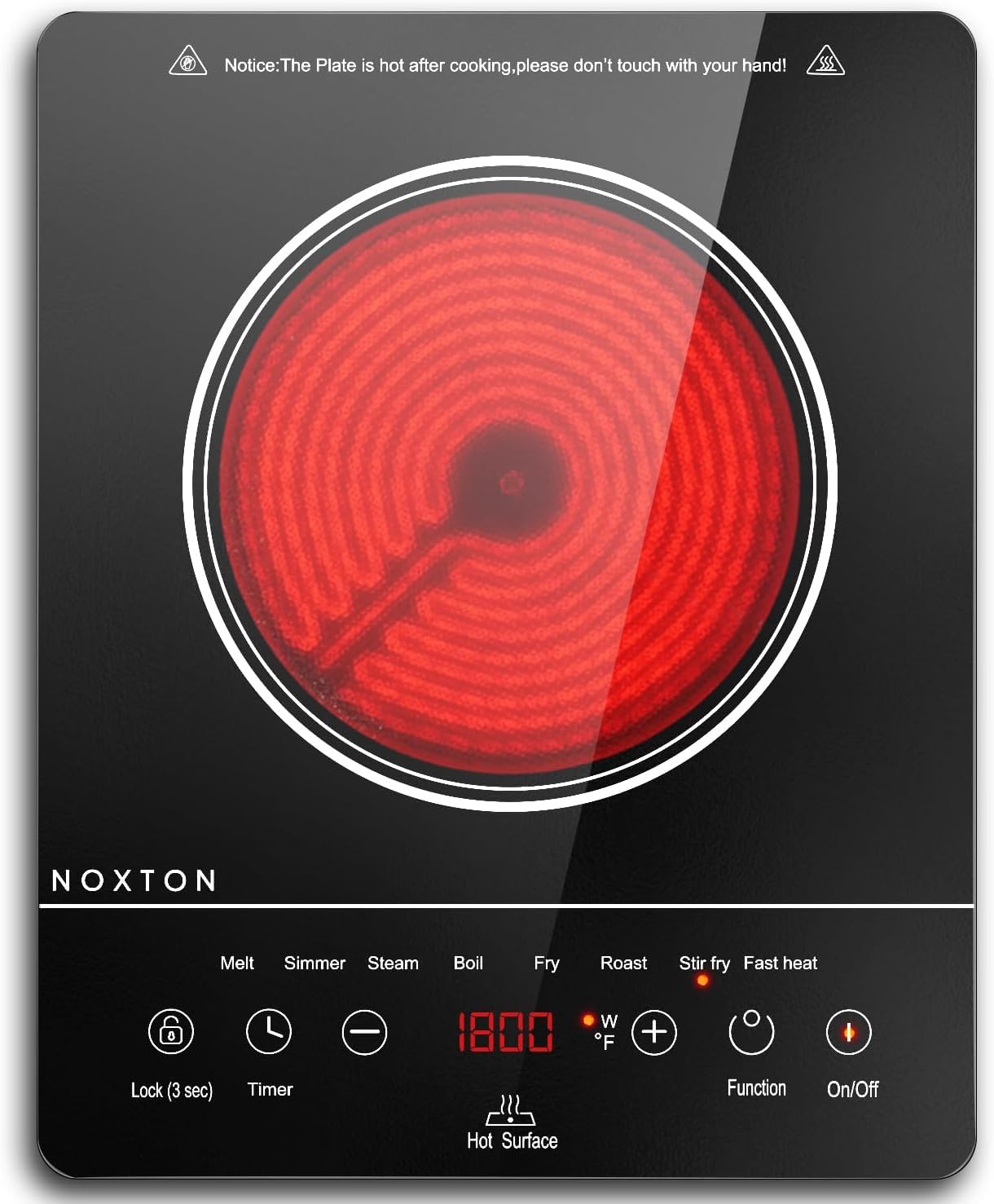 Noxton Portable Ceramic Hob with 13amp Plug, Pulg in Electric Hob with 4-Hour Ti