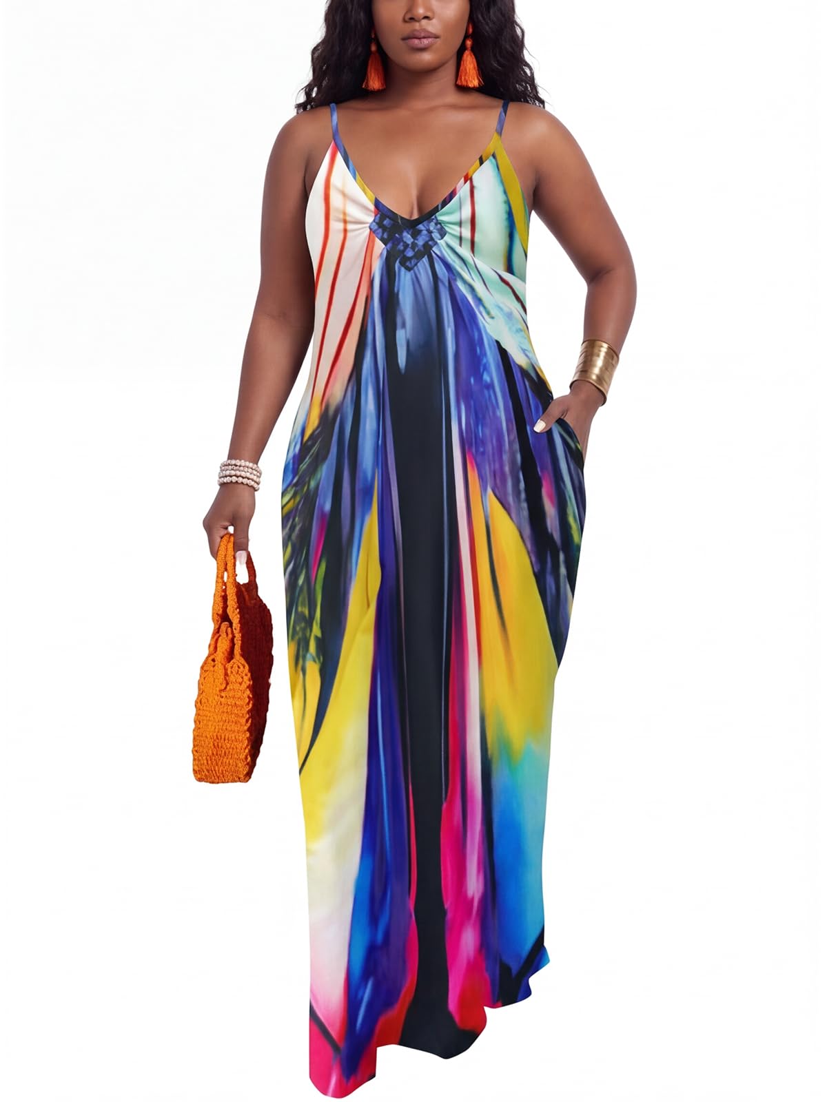 PerZeal Women Sexy Floor Length V Neck Adjustable Spaghetti Strap Sleeveless Col