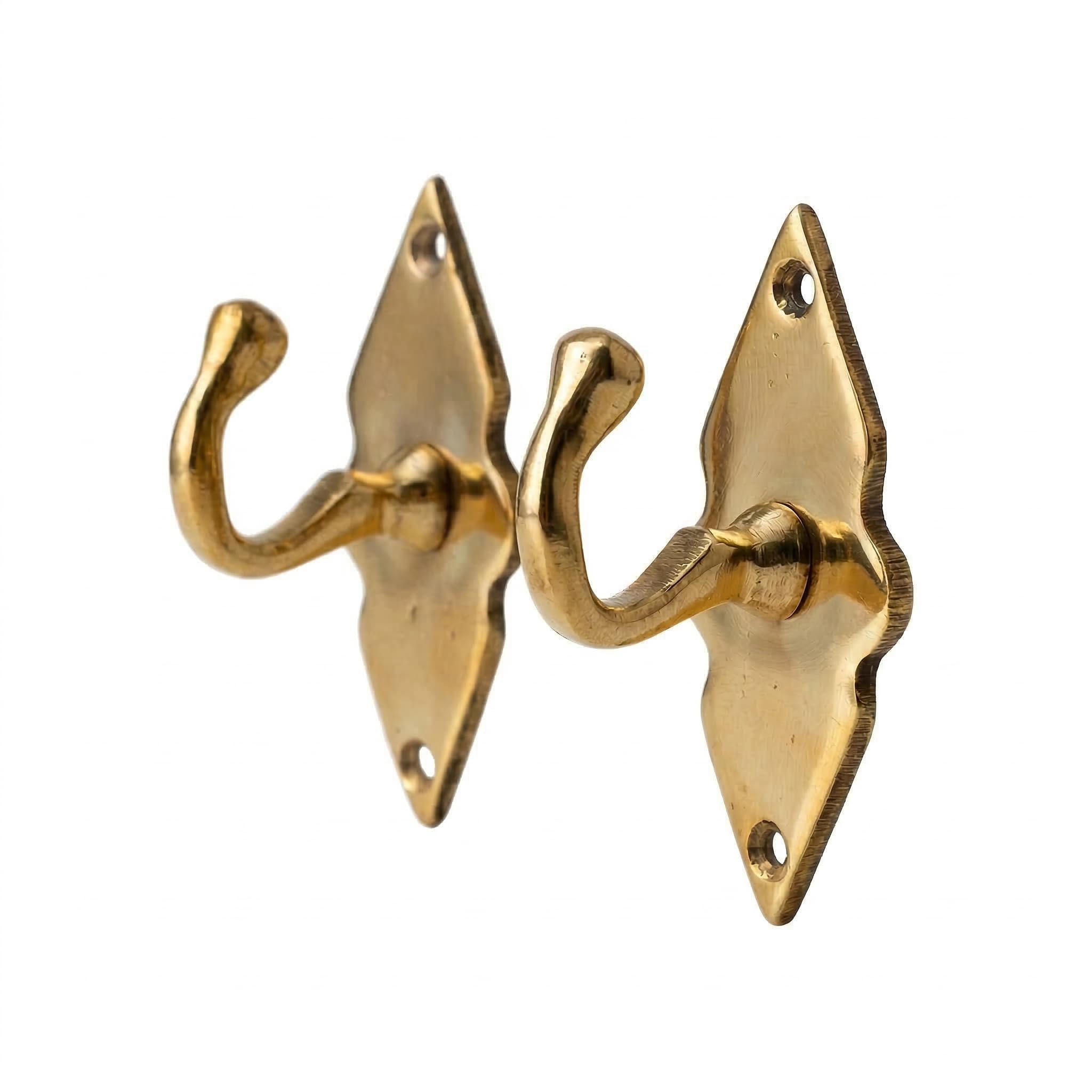 Unlacquered Solid Brass Wall Hooks – Heavy Duty Handmade Coat Hooks for Wall Mou