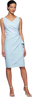 Alex Evenings Women's Slimming Short Ruched Dress with Ruffle (Petite and Regular)