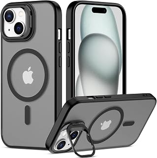 Nvollnoe for iPhone 15 Case Compatible with MagSafe Military Grade Shockproof Heavy Duty Protective Adjustable Kickstand Matte Semi Clear Phone Case for iPhone 15(Black)