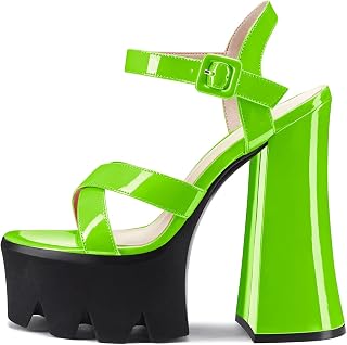 CASTAMERE Women's Chunky Width High Heel Platform 14 CM Heels Open Toe Strap Ankle Strap Wedding Party Sandals