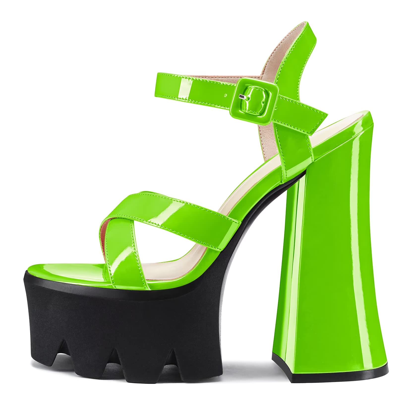 CASTAMERE Women's Chunky Width High Heel Platform 14 CM Heels Open Toe Strap Ank
