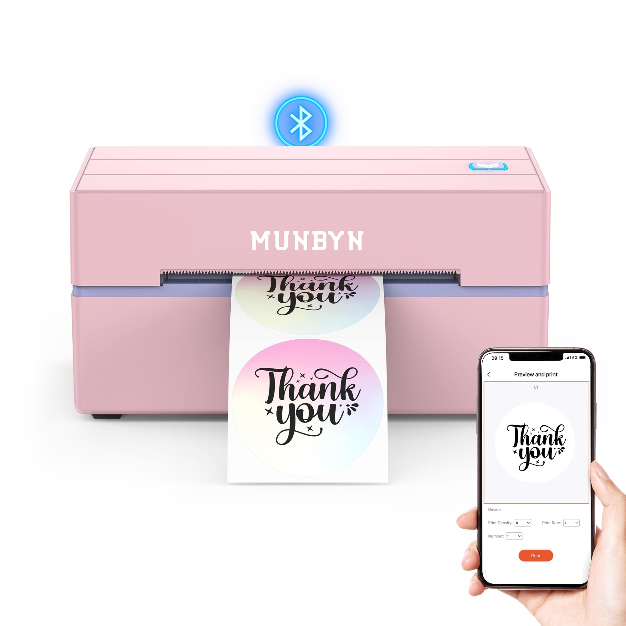 MUNBYN Bluetooth Thermal Label Printer, Wireless 4x6 Shipping Label Printer | Wo