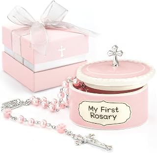 Baptism Gifts for Girl - My First Rosary with Ceramic Keepsake Box, Catholic Christening Gift Set, Pink Rosary for Kids, Baptism, First Communion &amp; Baby Dedication Gifts for Newborn Baby Girls