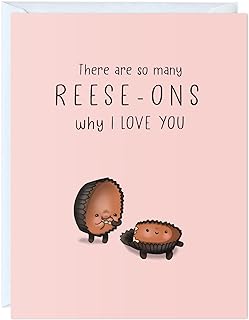 ALY LOU Cute Anniversary Card Birthday for Boyfriend, Wife, Girlfriend, Husband, Friend, Him Her - Punny Funny Love Greeting Card, Blank Inside (Reese-ons why I love you - chocolate)