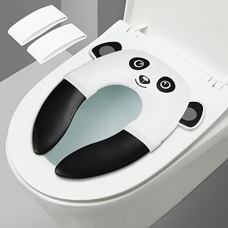 PandaEar Toilet Seat Cover | Folding Travel Toilet Seat for Children and Potty Training | Portable Silicone Toilet Seat for Toddlers, Boys &amp; Girls with Non-Slip Silicone Pads -Panda