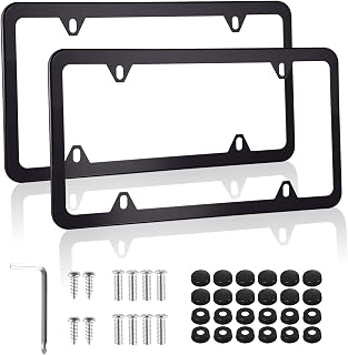 Alpmosn 2PCS Stainless Steel License Plate Frames, 4 Holes Car Licence Plate Covers with Screws Washers and Caps, Car Exterior Accessories, License Plate Holder for US Vehicles (Black)