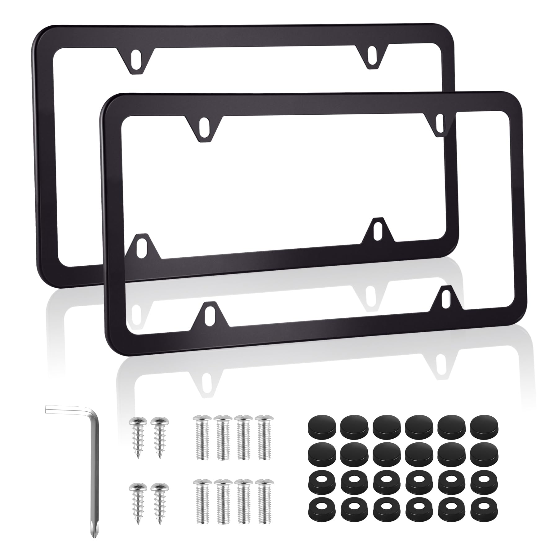 Alpmosn 2PCS Stainless Steel License Plate Frames, 4 Holes Car Licence Plate Cov