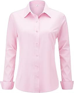 hearain Soft Wrinkle-Free Women's Button Down Dress Shirts Long Sleeve Work Blouses Casual Tops XXS-6XL Regular Petite Tall