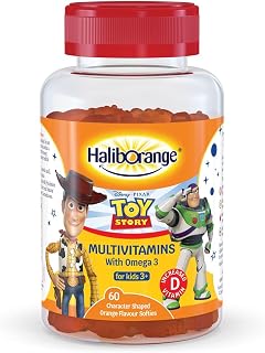 Haliborange Disney Pixar Toy Story Multivitamin & Omega-3 Softies for Kids 3+, 60 Orange Gummies – Vitamins A, C, D, E, B6, B12, Niacin & Omega-3, Supports Brain, Immune System & Bone Health, Chewable
