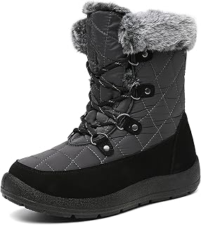 JSWEI Womens Snow Boots Waterproof Winter Shoes Breathable Thermal Lining Rubber Grip Sole Faux Fur Snowproof Winter Shoes