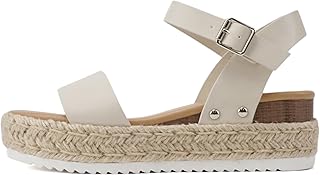 Soda CLIP ~ Espadrillas da donna con punta aperta e cinturino alla caviglia, Pu Avorio, 42 EU