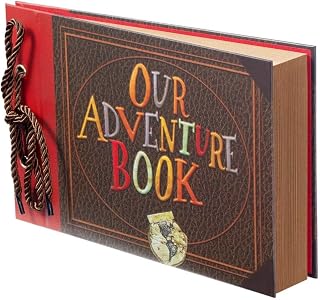 Scrapbook Photo Album,Our Adventure Book, Embossed Words Hard Cover Movie Up Travel Scrapbook for Anniversary, Wedding, Travelling, Baby Shower, etc (Adventure Book)