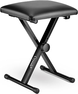 Double Braced X Frame Music Piano Stool Keyboard Bench Chair with Adjustable Height Easy Folding for Storage by Crystals® (Keyboard Chair)