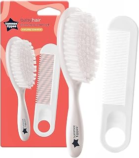 Tommee Tippee Essential Basics Brush and Comb Set White | Soft Bristle Brush and Comb Designed for Delicate Newborn Hair and Scalp