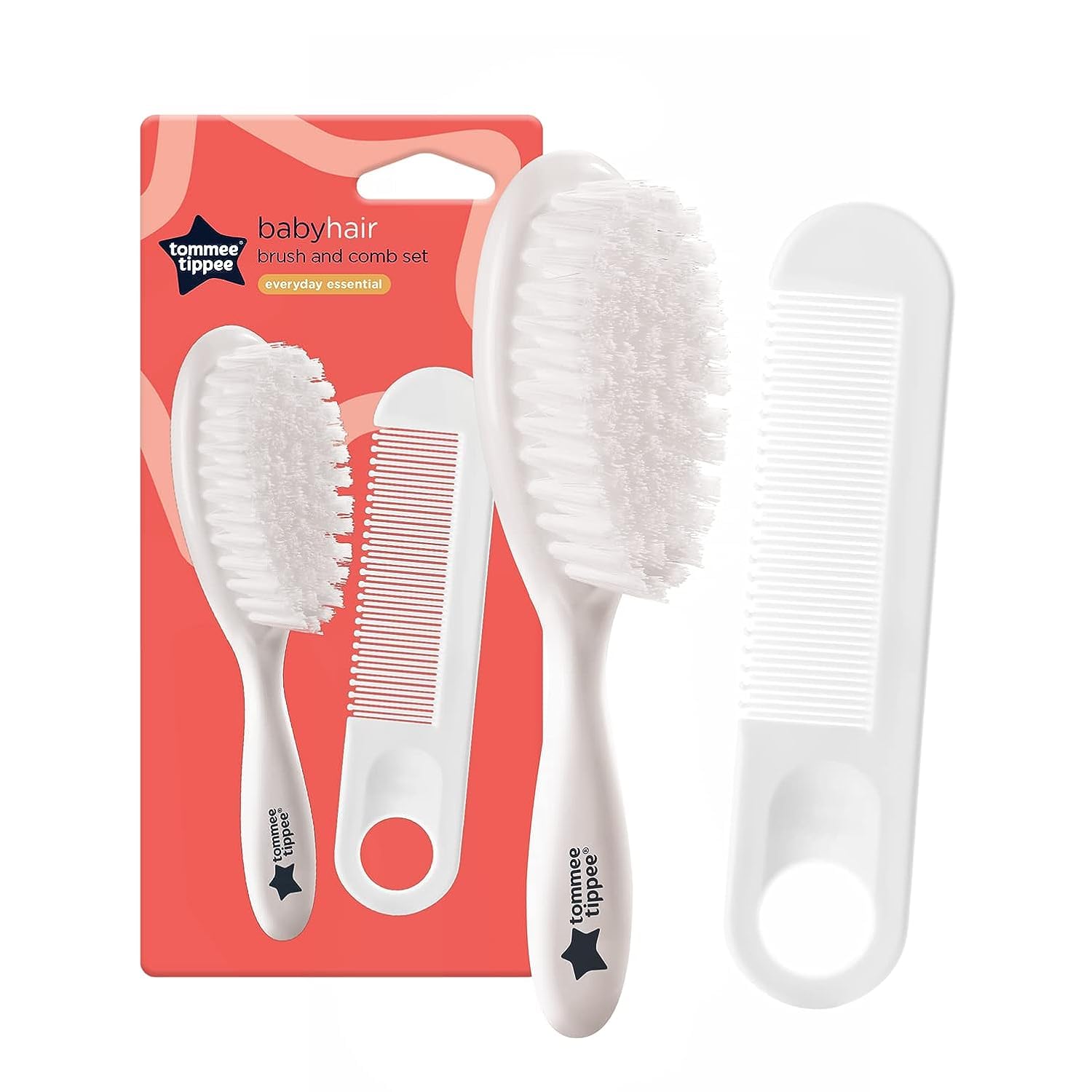 Tommee Tippee Essential Basics Brush and Comb Set White | Soft Bristle Brush and